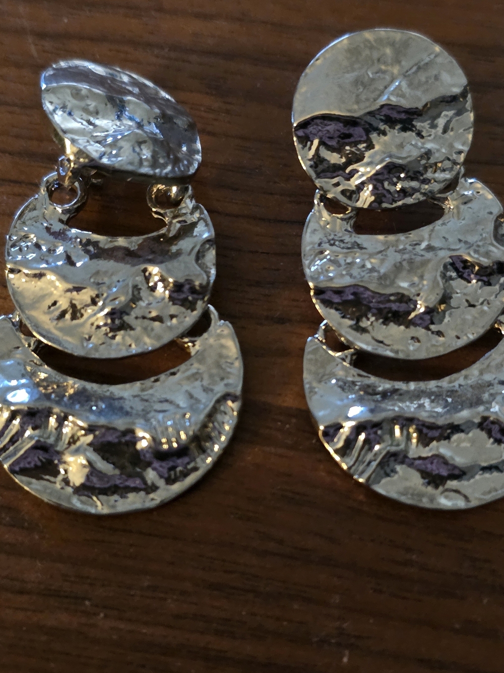 Silver-Tone Hammered Triple Drop Earrings - Women Jewelry